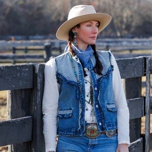 Jeni Vest in Washed Blue Denim - Tasha Polizzi